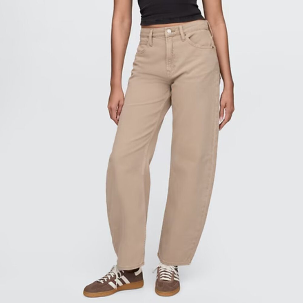 NWT GAP High Rise Barrel Jeans Size 28 in Classic Khaki Tan
